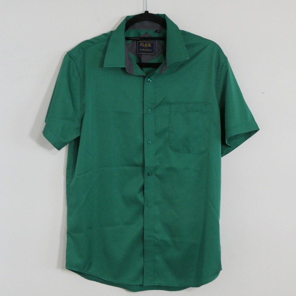Flex Mens Luxury Collection Shirt M Green Kelly Italian Design Jewel Minimalist